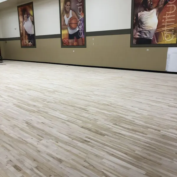 Dustless floor sanding commercial basketball court Chicago FLOORecki