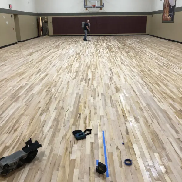 Bona commercial finish application basketball court maple floor Chicago
