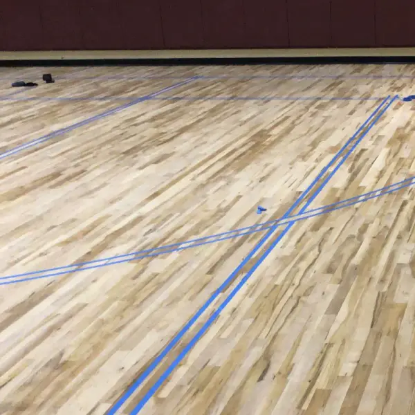 Basketball court line painting stencil process Chicago commercial gym FLOORecki