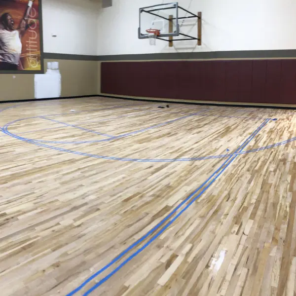 Basketball court line painting stencil ready for bona paint Chicago commercial gym FLOORecki