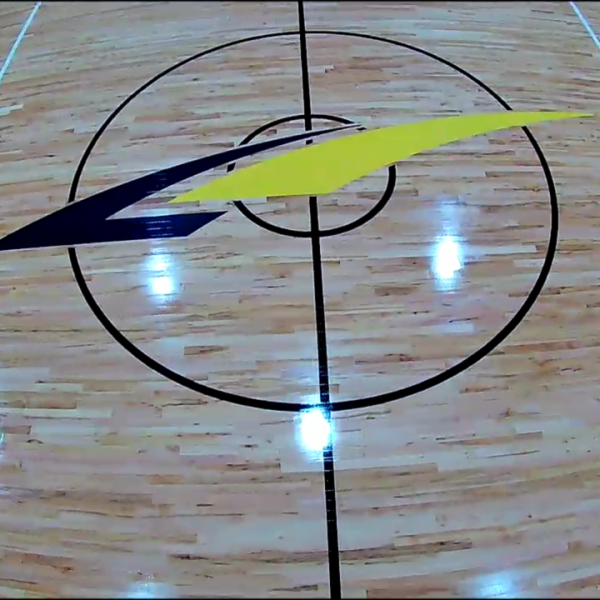 Volleyball court lines painted hardwood floor commercial gym Chicago