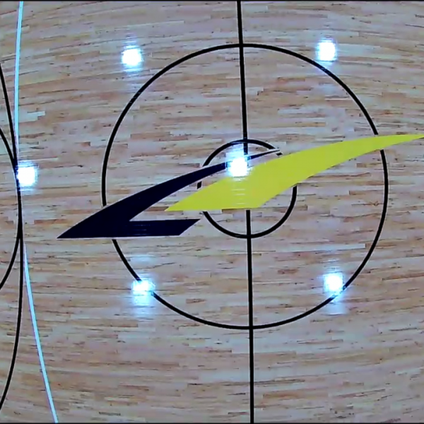 Bona commercial finish application basketball court maple floor Chicago drone look
