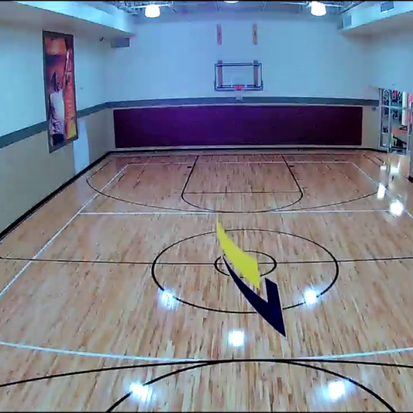 Completed LA Fitness basketball court hardwood floor restoration Chicago final view