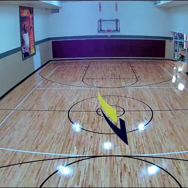 Completed LA Fitness basketball court hardwood floor restoration Chicago finished job