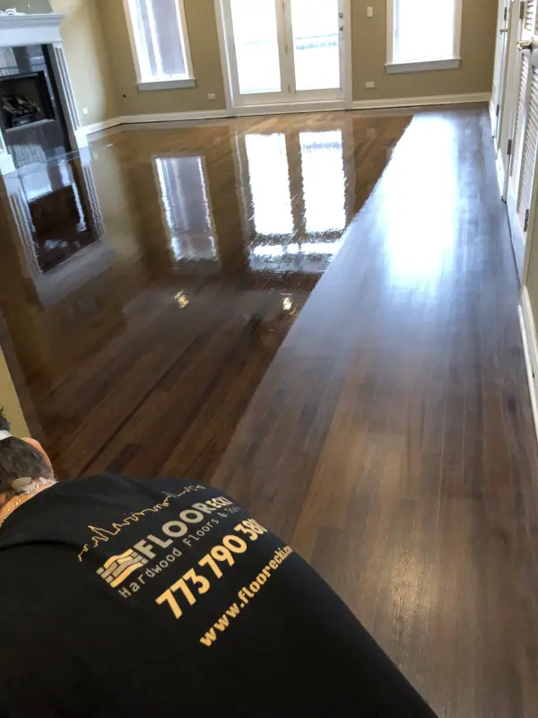 IMG_3847 Brazilian cherry hardwood floor refinishing Chicago with Jacobean stain by FLOORecki Floors & Stairs