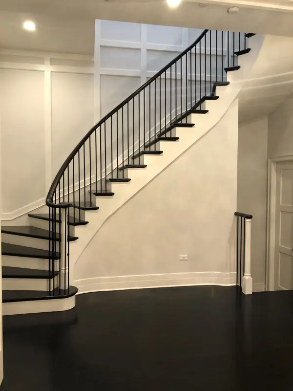 IMG_4451 Red oak stair treads Bona Ebony stain satin finish Chicago