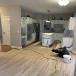 Floor Refinishing process, dustless protecting plastic sheeting on the kitchen FLOORecki FLoors and Stairs chicago contractor floor