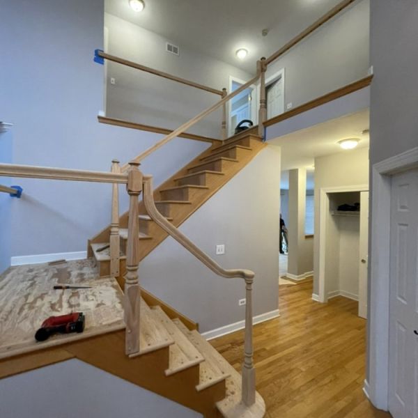 Squeaky stairs repair in Chicago home before hardwood stair refinishing by FLOORecki Floors & Stairs